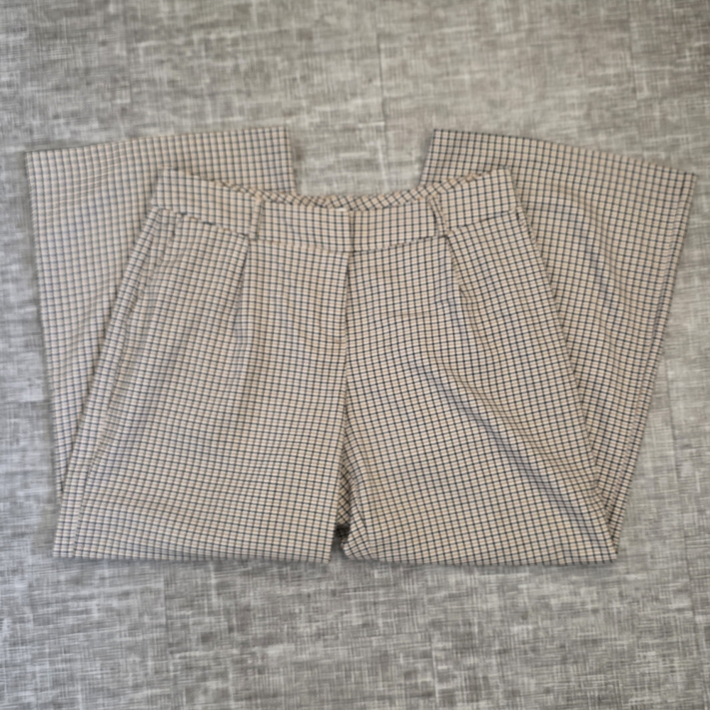 Cato Women's Relaxed Fit Navy & Gold Plaid Wide Leg Trousers/Pants Size 12P